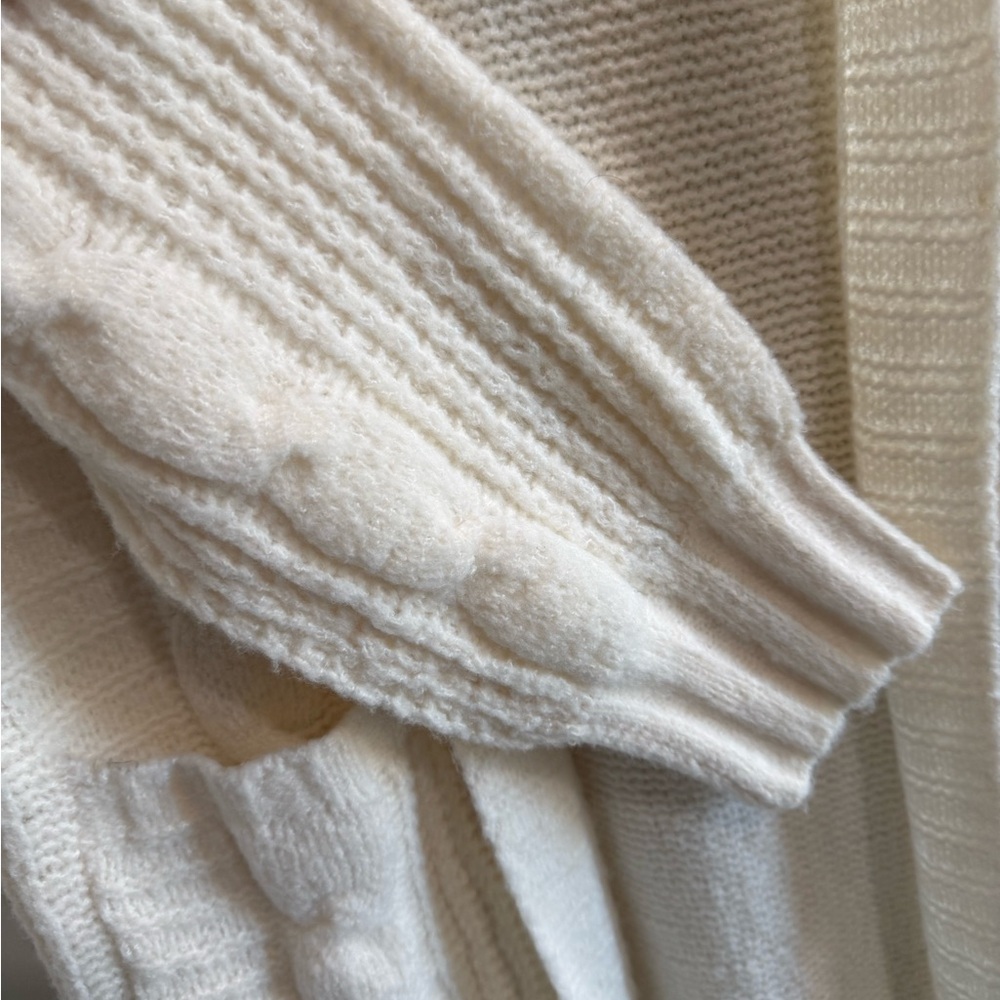 BiBi Women's Ivory Chunky Cable Knit Duster Cardigan Oversized Comfy Size S NWT - Picture 5 of 8